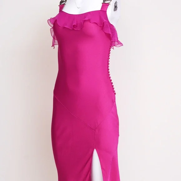 Christian Dior Pink Chiffon Gown With Metal Logo Straps